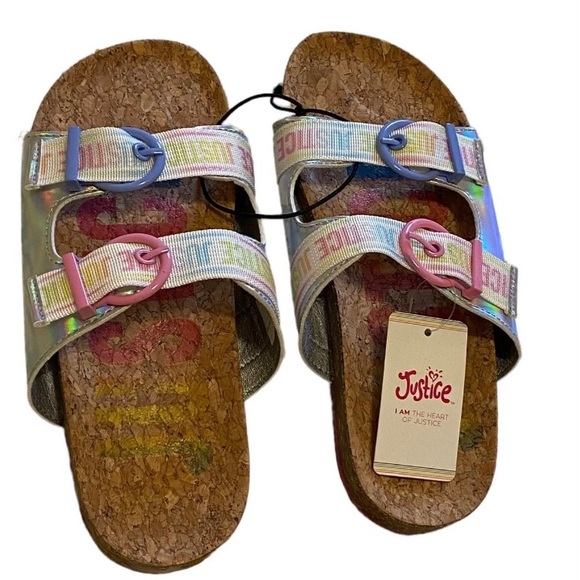 Girls Sandals Justice Size 5 Slip On Footbed Shoes NWT pink pastel - Picture 1 of 8